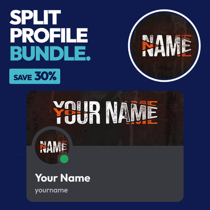 Split Discord Profile Bundle in Orange with a matching PFP & server icon and profile banner