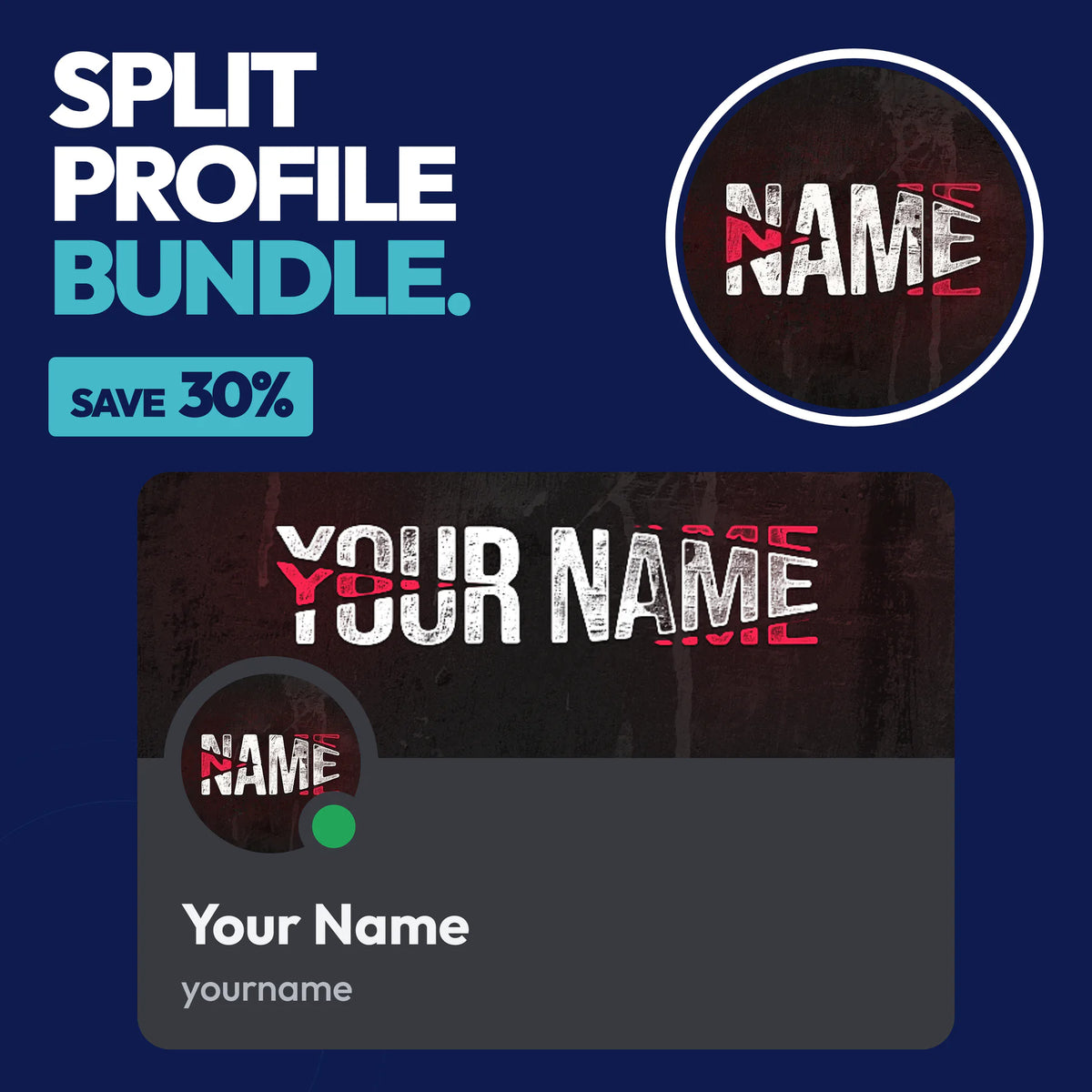Split Discord Profile Bundle in Red with a matching PFP & server icon and profile banner