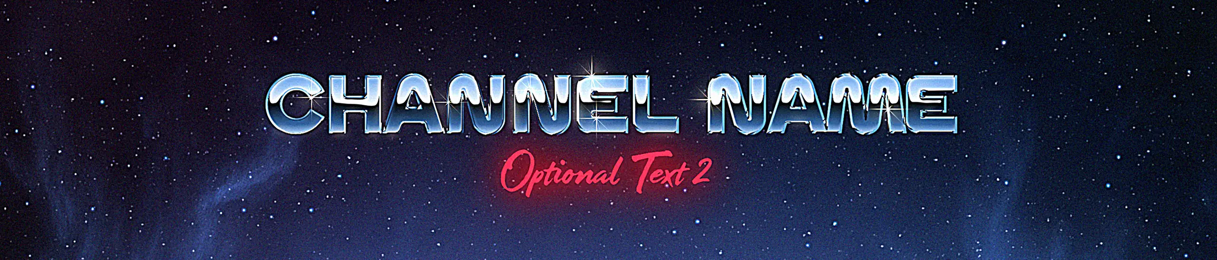 Synthwave YouTube channel banner template with placeholder channel name and optional text.