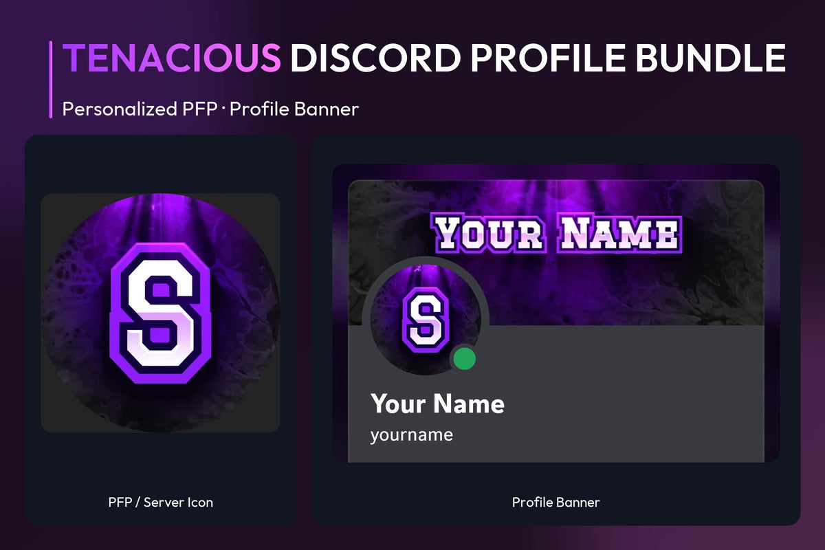 Tenacious Discord Profile Bundle with matching personalized PFP and server icon and profile banner