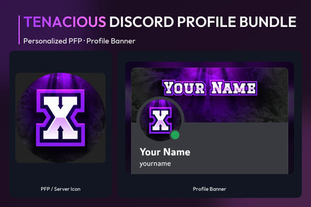 Tenacious Discord Profile Bundle with matching personalized PFP and server icon and profile banner