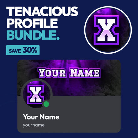 Tenacious Discord Profile Bundle in Purple with a matching PFP & server icon and profile banner
