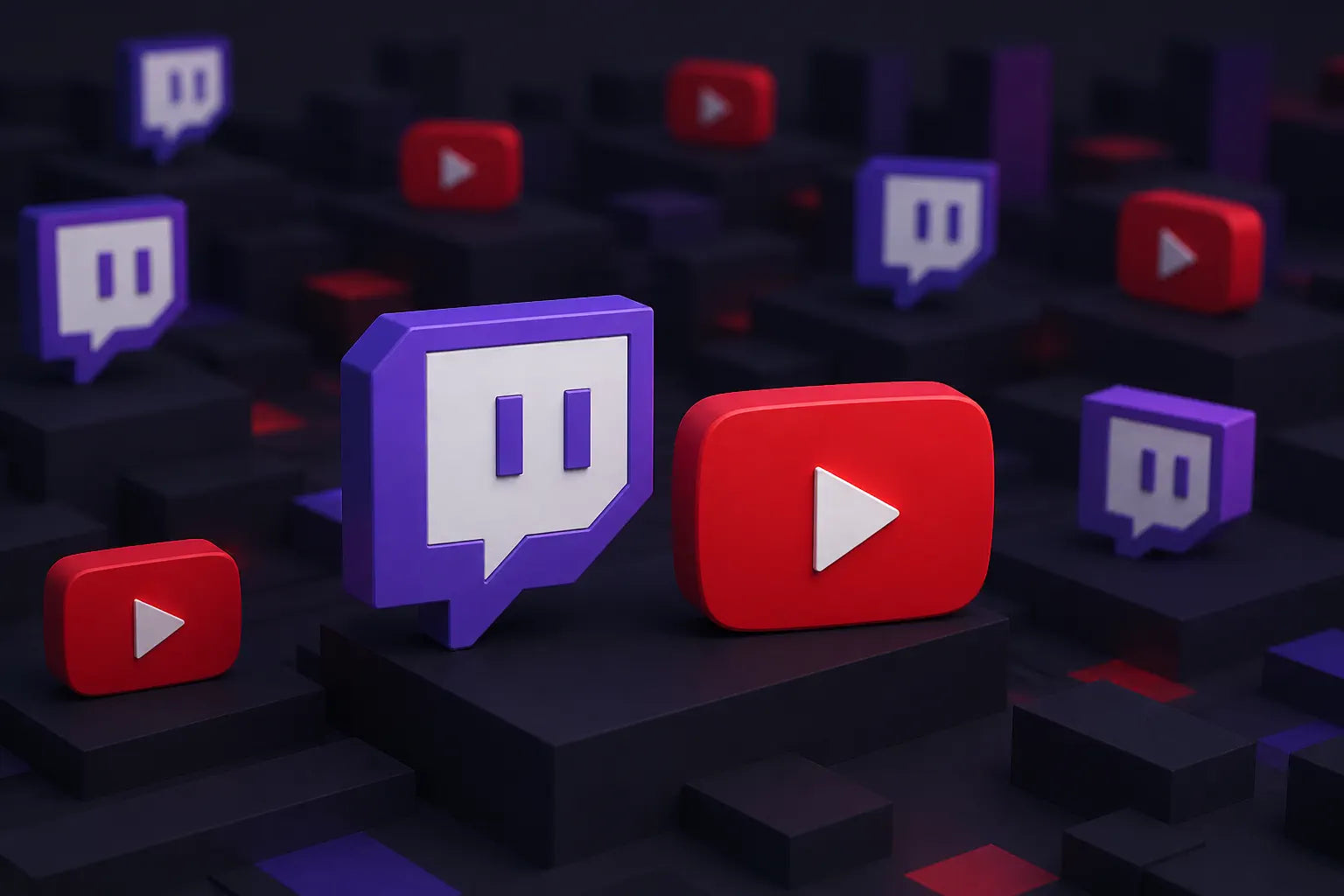 3D Twitch and YouTube logo background for stream overlay packages