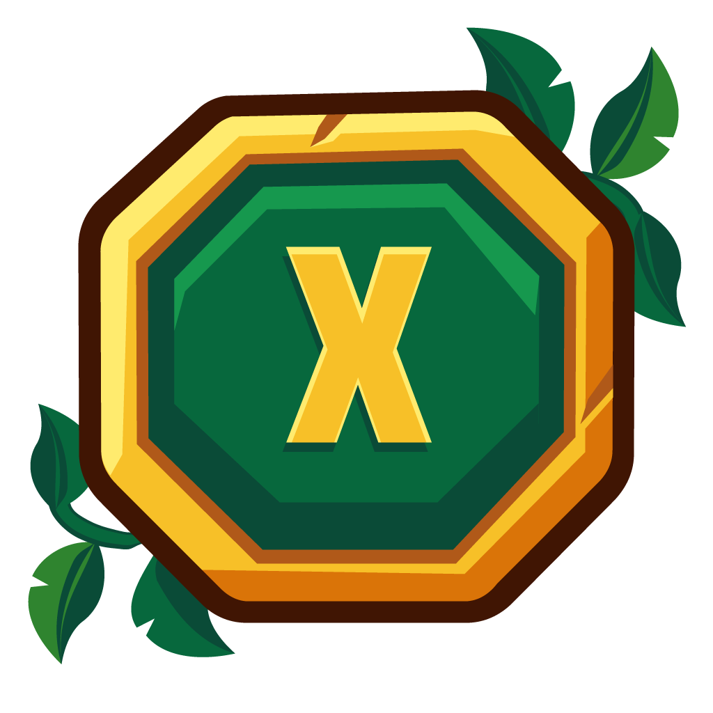 Wildheart Minecraft server icon with gold X initials, a gold relic frame and green jungle leaves
