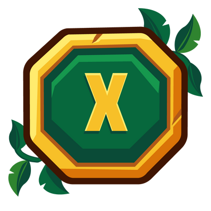 Wildheart Minecraft server icon with gold X initials, a gold relic frame and green jungle leaves