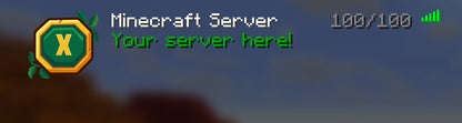 Wildheart icon showcased in the Minecraft server list with Your server here! and 100/100 players