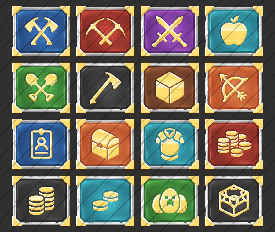Paquete de iconos de tienda web de servidor de Minecraft Crafted